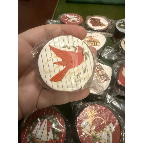 RARE Vintage Wooden Christmas Ornaments NOS Set of 20 w/ Westminster Holiday Tin - Picture 3 of 12